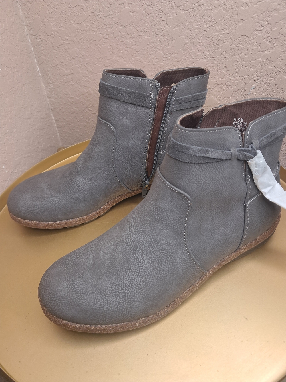 b.o.c Gray Ankle Booties with Side Zip and Strap